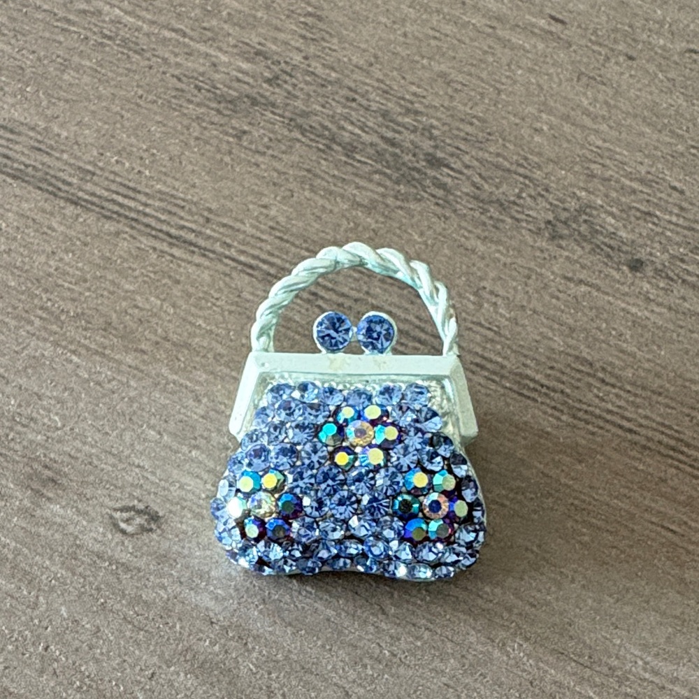 Elegant Silver and Blue Handbag Brooch